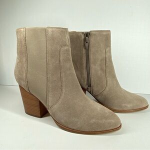 Soludos Emma Mineral Grey Suede Ankle Bootie Leather Block Heel Boots Size 11